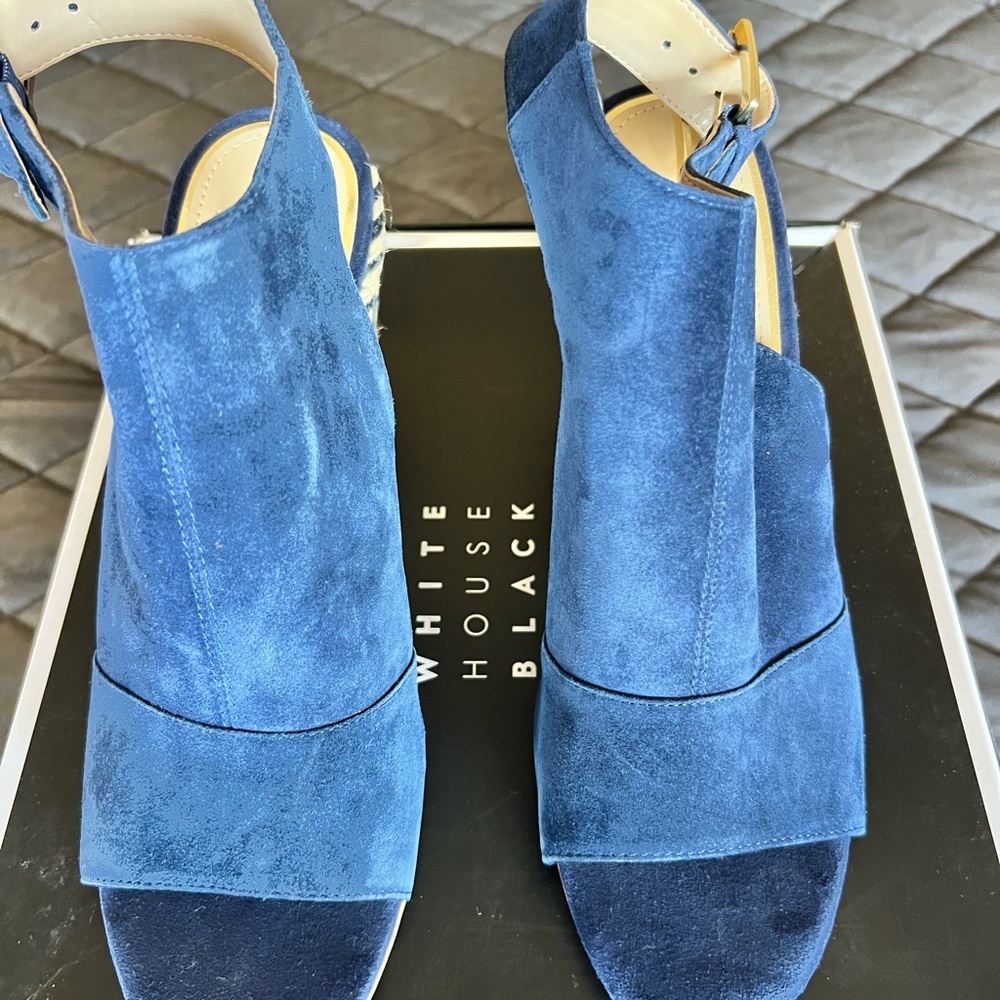 White House Black Market Navy Suede Espdrl Wedge Sandals